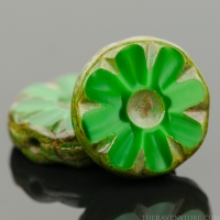 Medium Flower Coin (12mm) Green Silk with Picasso Finish