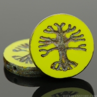 Tree of Life Coin (22mm) Gaspeite Green Opaque with Picasso Finish
