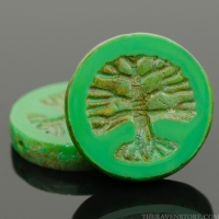 Tree of Life Coin (22mm) Retro Green Opaque with Picasso Finish