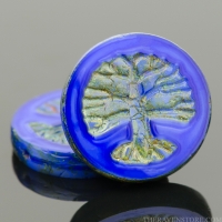 Tree of Life Coin (22mm) Royal Blue Silk with Picasso Finish