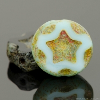 Coin with Star (11mm) Mixed Beads Turquoise and Jet Opaque with Picasso Finish