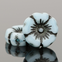 Hibiscus Flower (12mm) Sky Blue Silk with Black Wash