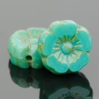 Hibiscus Flower (9mm) Green Turquoise Opaque with Picasso Finish