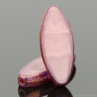 Pointed Oval (20x9mm) Pink Silk Stripe with Purple Bronze Finish