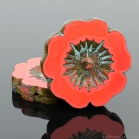 Hibiscus Flower (22mm) Red Coral Opaque with Picasso Finish