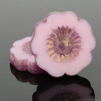 Hibiscus Flower (22mm) Pink Opaline with Purple Bronze Finish