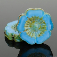 Hibiscus Flower (22mm) Blue Silk with Picasso Finish
