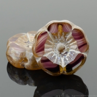Hibiscus Flower (12mm) Crystal Transparent and Purple Stripe Mix with Antiqued Silver Finish