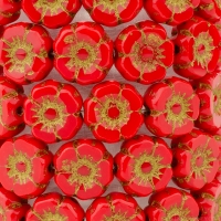 Hibiscus Flower (7mm) Bright Red Opaque with Gold Wash