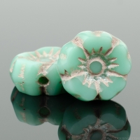 Hibiscus Flower (7mm) Turquoise Opaque with Platinum Wash