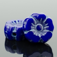 Hibiscus Flower (7mm) Lapis Blue Opaque with Light Blue Wash