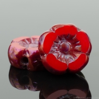 Hibiscus Flower (7mm) Red Opaque with Purple Bronze Finish