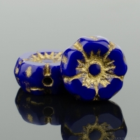 Hibiscus Flower (7mm) Lapis Blue Opaque with Gold Wash