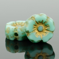 Hibiscus Flower (7mm) Turquoise Opaque with Gold Wash