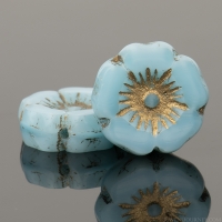 Hibiscus Flower (12mm) Sky Blue Silk with Gold Wash