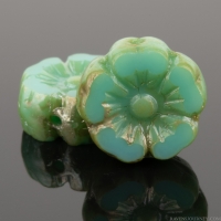 Hibiscus Flower (10mm) Light Turquoise Opaque with Picasso and Aurora Borealis Finish