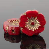 Hibiscus Flower (12mm) Red Opaline Mix with Gold Wash