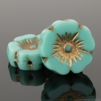 Hibiscus Flower (12mm) Turquoise Opaque with Gold Wash