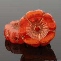 Hibiscus Flower (12mm) Red Orange Opaline Mix with Copper Wash