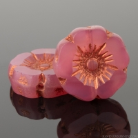 Hibiscus Flower (12mm) Pink Opaline with Copper Wash