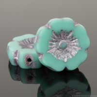 Hibiscus Flower (12mm) Turquoise Opaque with Light Pink Metallic Wash