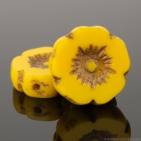 Hibiscus Flower (12mm) Yellow Opaque with Dark Bronze Wash