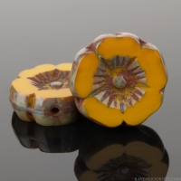 Hibiscus Flower (12mm) Mustard Yellow Opaque with Picasso Finish