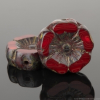 Hibiscus Flower (12mm) Red Opaline Mix with Picasso Finish