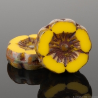 Hibiscus Flower (12mm) Yellow Opaque with Picasso Finish