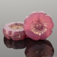 Hibiscus Flower (12mm) Pink Opaline with Bronze Finish