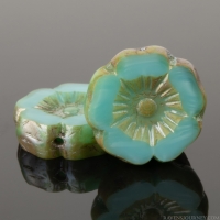 Hibiscus Flower (12mm) Turquoise Silk with Luster and Picasso Finish