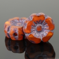 Hibiscus Flower (7mm) Orange Opaline Mix with Purple Metallic Wash