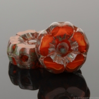 Hibiscus Flower (7mm) Burnt Orange Opaline with Picasso Finish