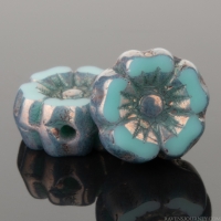Hibiscus Flower (7mm) Turquoise Opaque with Purple Bronze Finish
