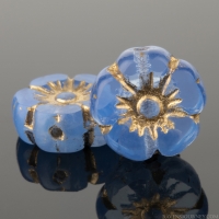 Hibiscus Flower (10mm) Sapphire Blue Opaline with Gold Wash