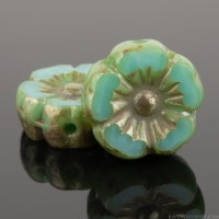 Hibiscus Flower (10mm) Turquoise Vaseline Silk with Metallic Picasso Finish