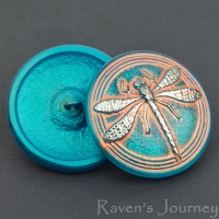 (30mm) Round Dragonfly Green Turquoise, Copper with Silver Dragonfly