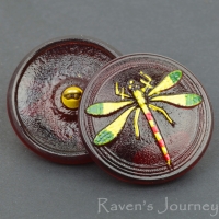(30mm) Round Dragonfly Red with Green/Yellow Dragonfly