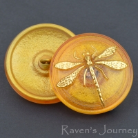 (30mm) Round Dragonfly Orange with Gold Dragonfly
