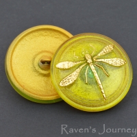 (30mm) Round Dragonfly Green Olivine with Gold Dragonfly
