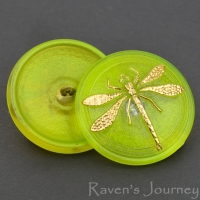 (30mm) Round Dragonfly Gaspeite Green with Gold Dragonfly