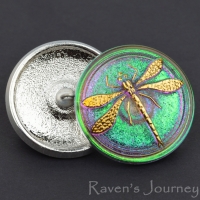(30mm) Round Dragonfly Green, Purple Iridescent with Gold Dragonfly