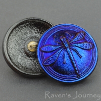 (30mm) Round Dragonfly Blue Purple Iris Luster