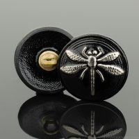 (18mm) Round Dragonfly Jet Black with Platinum Paint