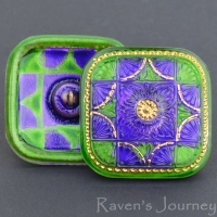 (33mm) Square Lacy Art Purple, Green with Gold Paint