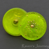 (27mm) Round Spiral Gaspeite Green with Gold Paint