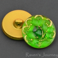 (27mm) Round Lacy 3 Flowers Emerald Green with Gold Paint