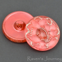 (27mm) Round Lacy 3 Flowers Salmon Pink with Platinum Paint