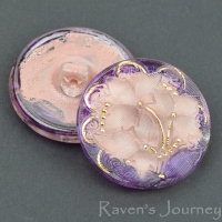 (27mm) Round Lacy 3 Flowers Purple, Pink with Gold Paint