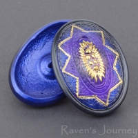 (29x24mm) Oval With Lacy Design Blue Purple Mix with Gold Paint